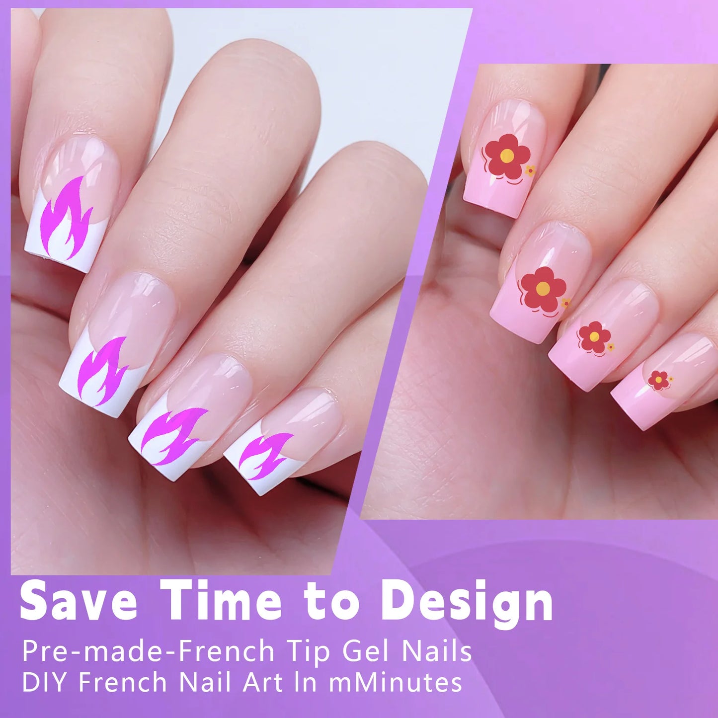 Acrylic French False Nails Medium Length Square Armor Full Cover Nail Tips