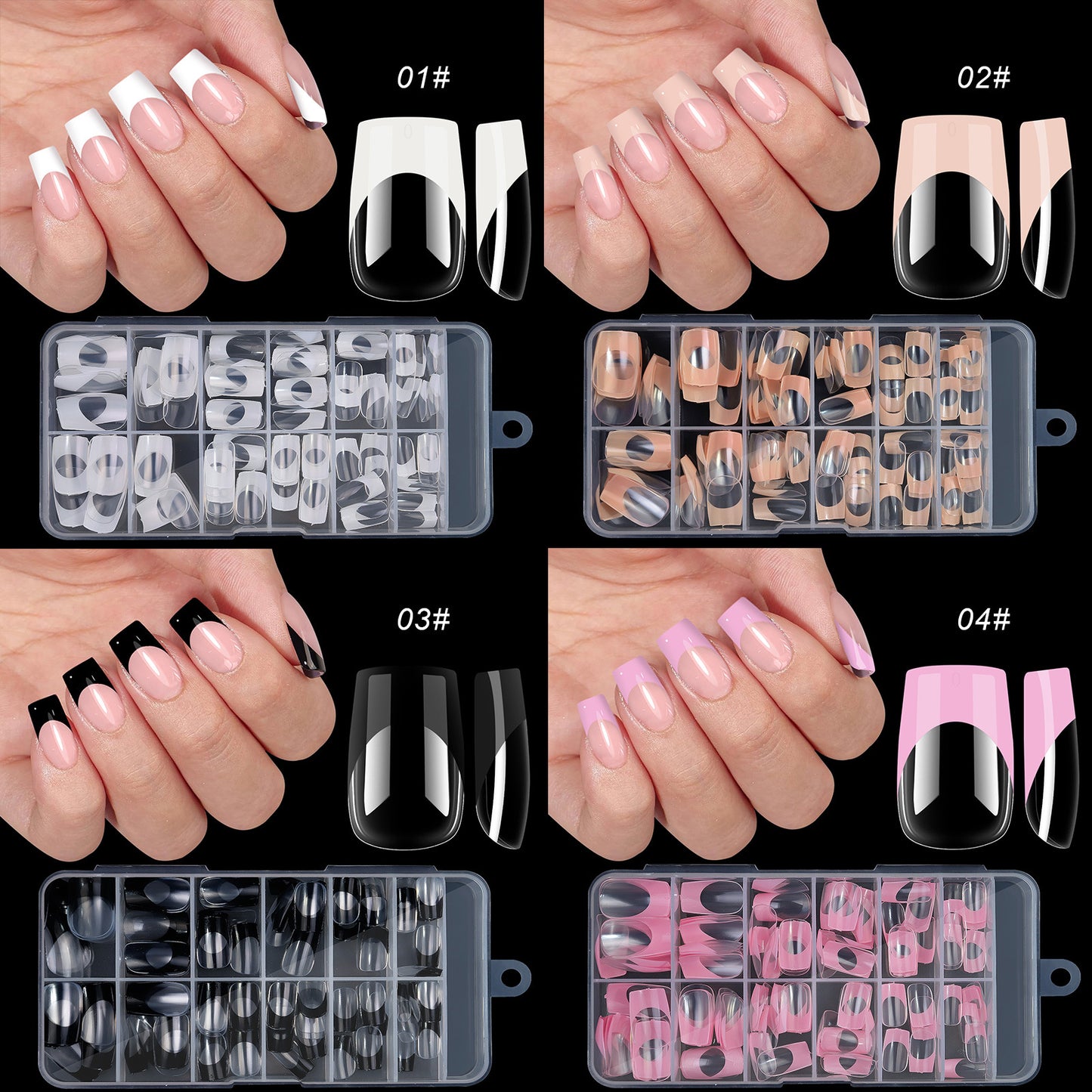 Acrylic French False Nails Medium Length Square Armor Full Cover Nail Tips