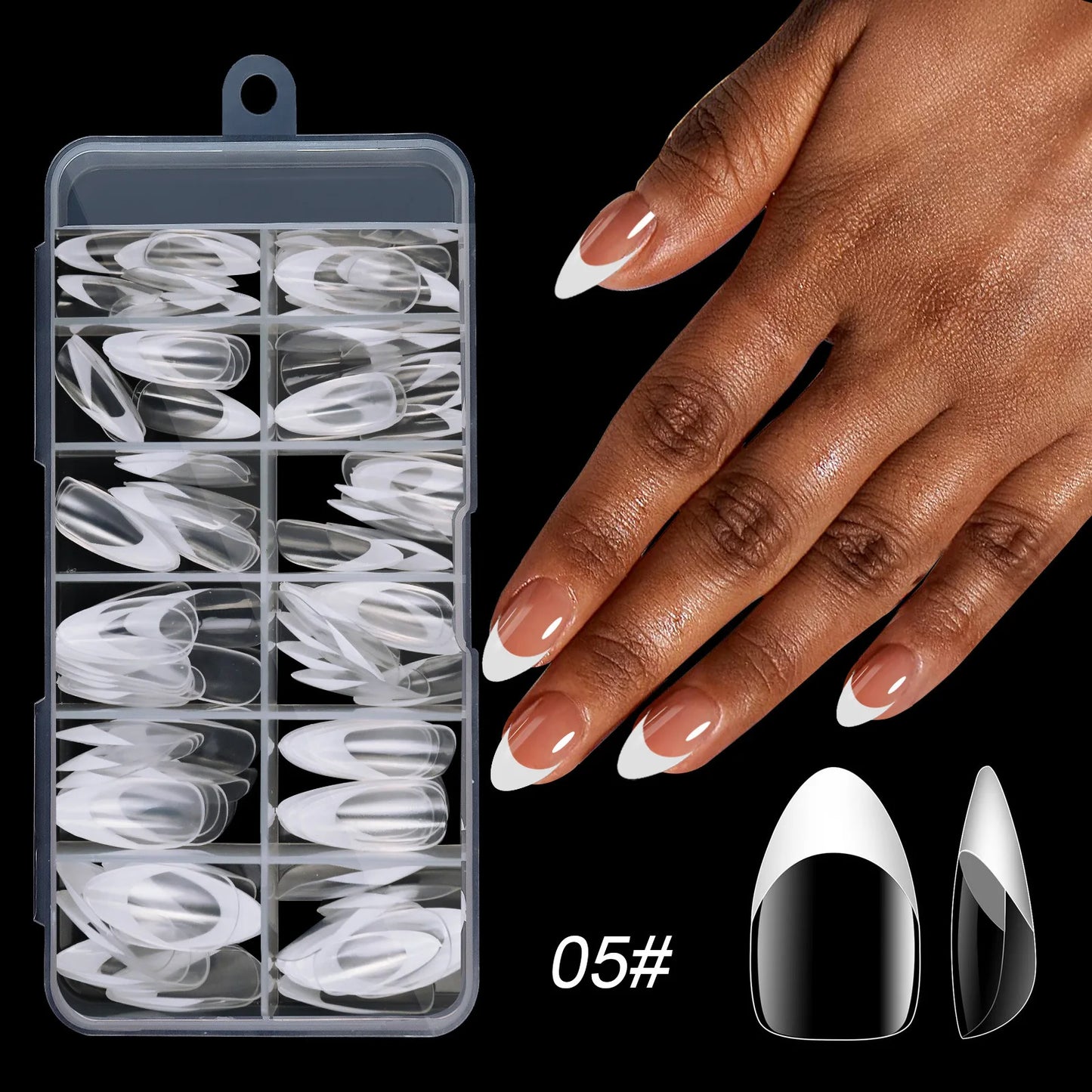 Acrylic French False Nails Medium Length Square Armor Full Cover Nail Tips