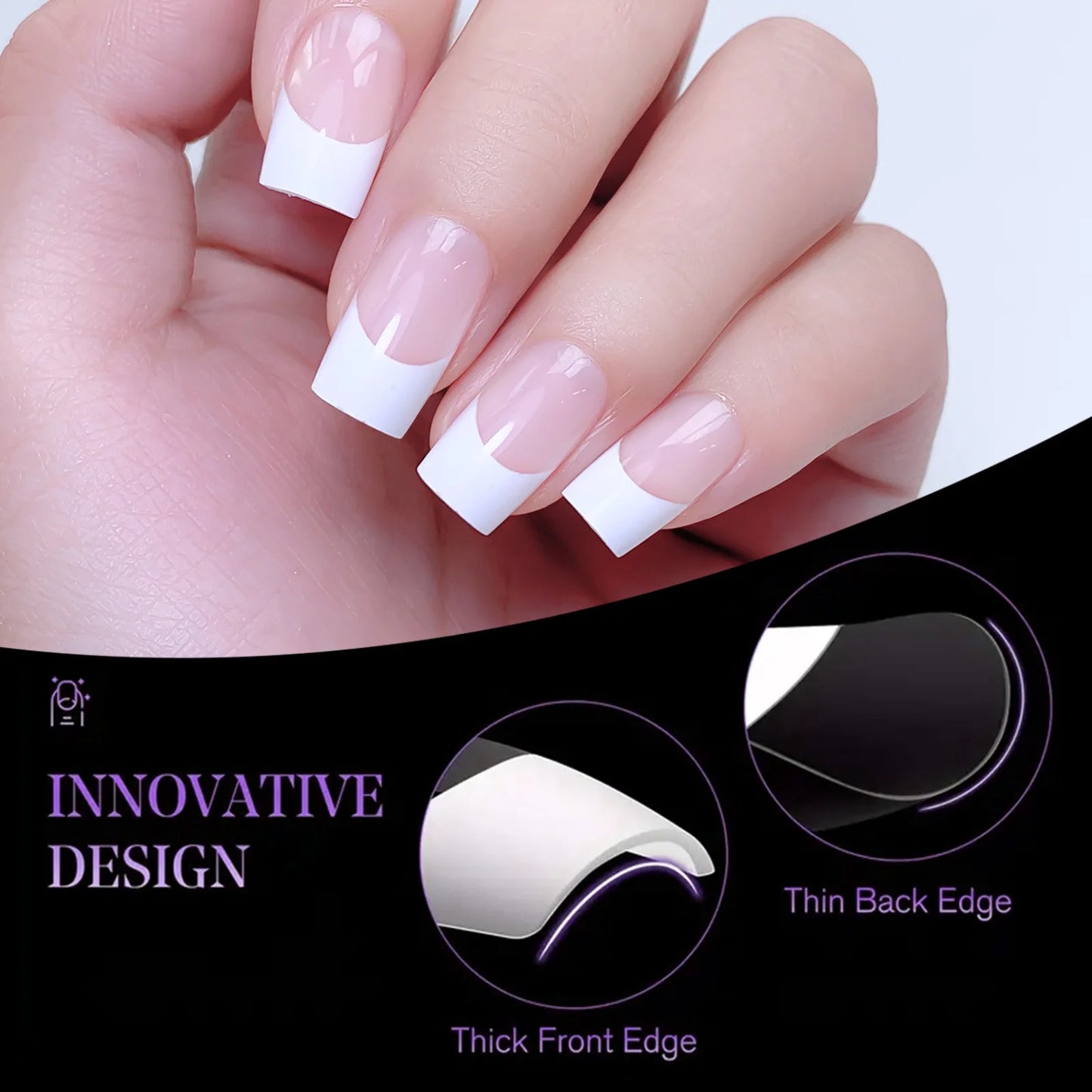Acrylic French False Nails Medium Length Square Armor Full Cover Nail Tips